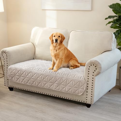 Ameritex Sofa Cover Waterproof for Seats Couch Cover for Dogs Pet Couch Cover Velvet for Chair Loveseat Sofa Machine Washable (Beige, 30x60 Inch)