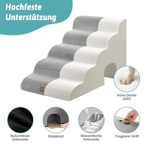 COZY KISS Hundetreppe für Kleine Hunde, Haustiertreppe für Hochbett aus Hochdichtem Schwamm, Hunde Treppe Hunderampe mit Waschbarem Bezug (Grau, 84 × 50 × 57 cm, 5)