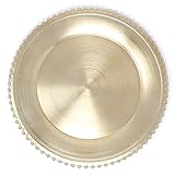 Metallic Foil Charger Plates with Beaded Rim - Set of 6 - Made of Plastic - Gold