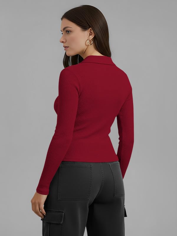Image of Dream Beauty Fashion Women's Collared Neck Long Sleeve Slim Fit Casual Tee Top for Woman