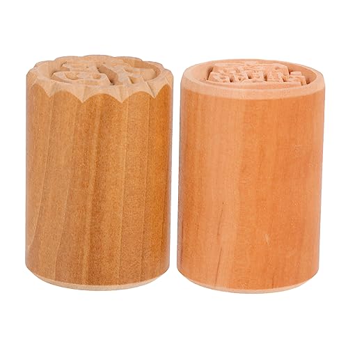 FUNOMOCYA 2Pcs Wooden Moon Cake Stamp DIY Pastry Press with Creative Design for Baking and Festivals for Making Beautiful Moon Cakes