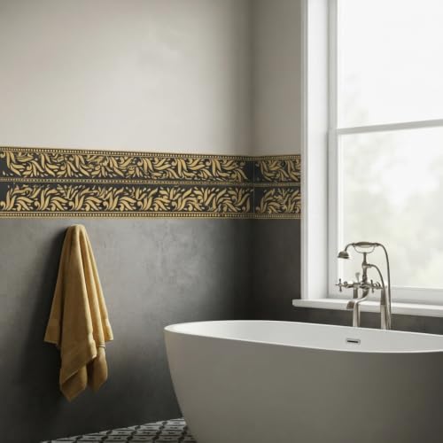 Image of Decorative Peel and Stick Wall Border Sticker 4 Inch x 4 Feet | Waterproof Self Adhesive PVC Wallpaper Border | Floral, Vintage & Traditional Designs | Wall Trim for Home Decor, VWB8