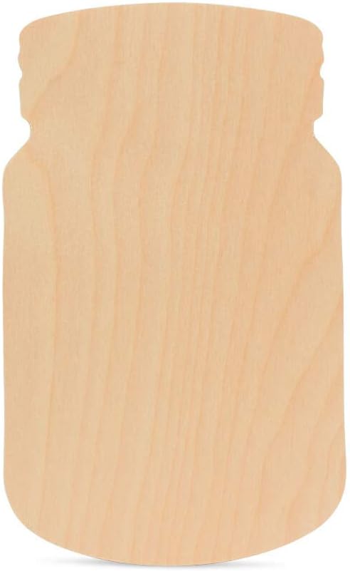 Wooden Mason Jar Sign 10 x 6-inch, Pack of 12 Unfinished Wood Jar Cutouts, Wooden Crafts to Paint for Farmhouse Kitchen, by Woodpeckers