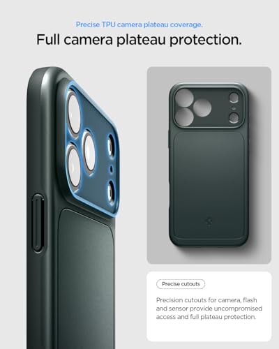 Image of Spigen Thin Fit MagFit Back Cover Case for iPhone 17 Pro Max, MagSafe Compatible, Slim Frame - PC+TPU | Abyss Green