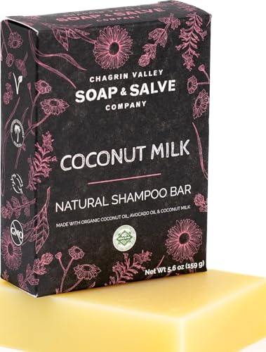 "Chagrin Valley Soap & Salve Shampoo Bar, Coconut, Unscented, Organic, Vegan, Curly & All Hair Types, 5.6 oz (159 g), Recyclable Packaging, SLS Free, Paraben & Cruelty Free"