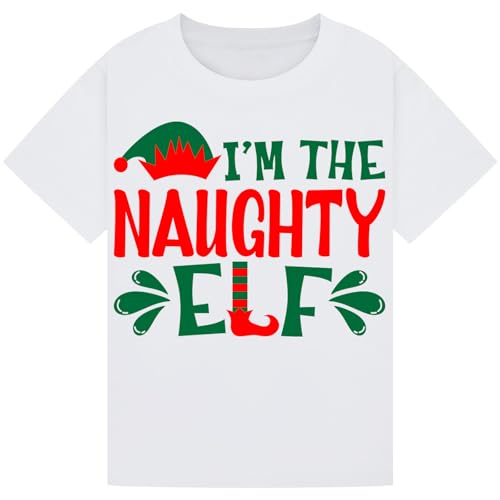 Image of I’m The Naughty Elf Funny Christmas T-Shirt | Perfect Matching Family Elf Shirts for Men, Women, Kids, Boys & Girls – Festive Gift Idea White 14-15Y