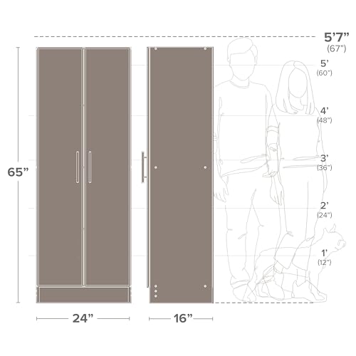 Image of Prepac Elite 24 inch Storage Cabinet, White Storage Cabinet, Bathroom Cabinet, Pantry Cabinet with 3 Shelves 16 inch D x 24 inch W x 65 inch H, WES-2464