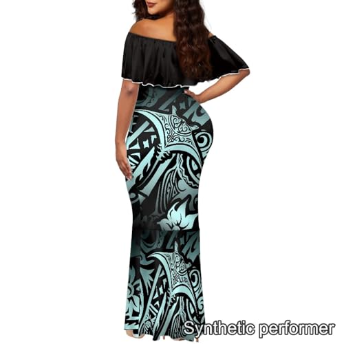 Image of Polynesian Dresses for Women Off Shoulder Maxi Dress Puletasi Samoan Dresses S-7XL