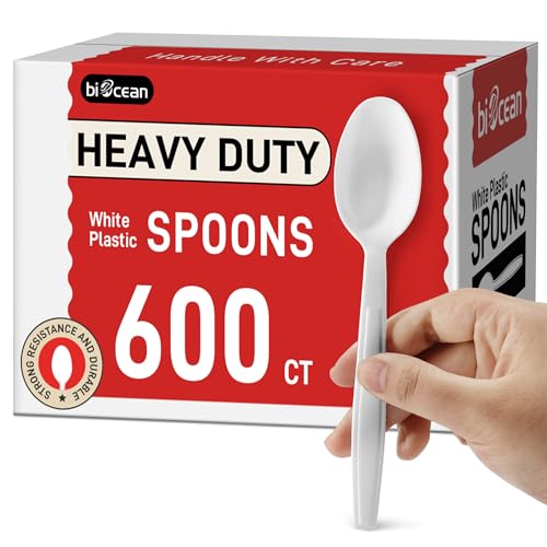 600Pack Disposable Plastic Spoons Bulk White Heavy Duty Plastic Teaspoons - Value Pack Cutlery Set For Parties Restaurant (600SPOONS)