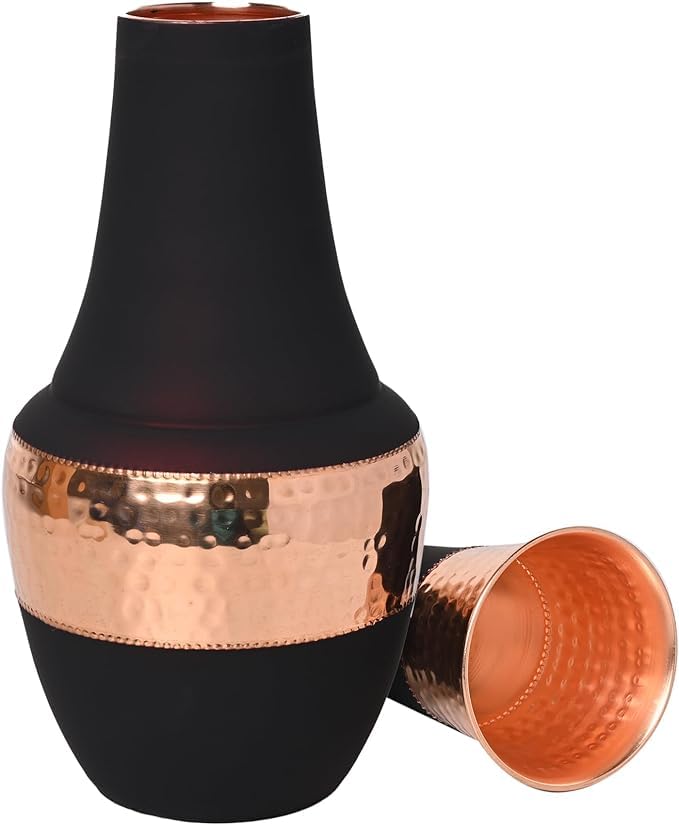 Pure Copper Bedside Water Carafe with Tumbler, for Ayurveda Health Benefits - Capacity - 1.4 Lt. (47.3 US Fluid Ounce) - Dark Cherry - Image 3