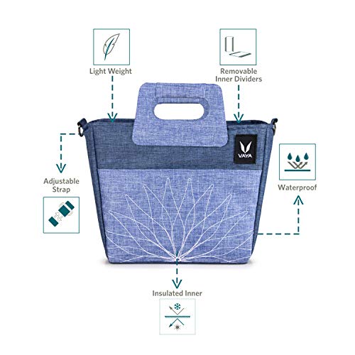 Image of VAYA BentoBag Light Weight Polyester Waterproof Insulated Lunch Tote Bag with Cutlery Pouch with Zip and Handle with Adjustable Detachable Nylon Strap,Blue