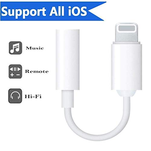 Image of i-Phone 3.5mm Headphone Jack Adapter - Aux Audio Dongle for iPhone 14, 13, 12, 11, XS, XR, X, 8, 7 - Fully Compatible with All iOS Devices for Seamless Audio Connection (White)