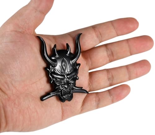 Image of Ghost Devil Oni Samurai Warrior with Fangs and Blade Metal 3D Emblem Badge with Pre-Adhesive for Car Motorcycle Spider ATV Fun Zen Bushido JDM