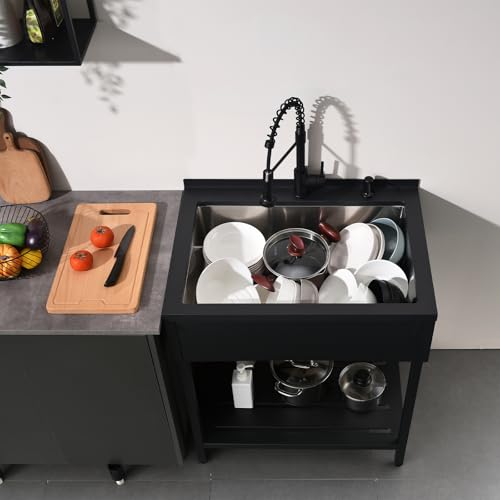Fregaderos de cocina comercial de acero calibre 16 independiente con acabado negro 4