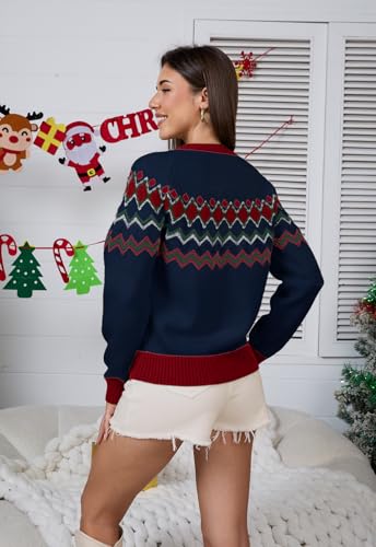 Image of ANCAPELION Women's Christmas Sweater Pullover Vintage Color Block Chunky Knit Sweater Tops