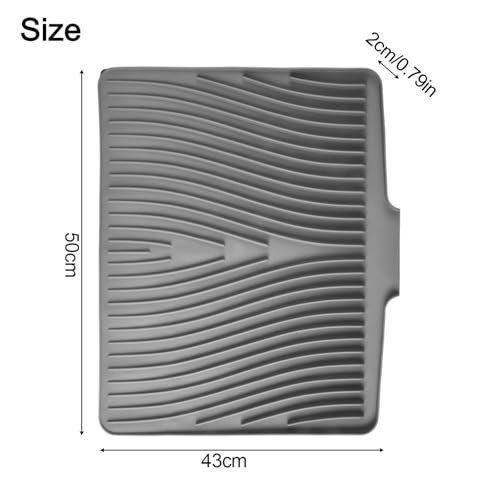Silikon-Ablaufmatte mit Neigung, 50 x 43 x 2 cm, rutschfester Trockenmatte für die Küche, effiziente Wasserabfuhr durch speziellen Rand und Rillen, ideal zum Abtropfen von Geschirr, Gläsern und Töpfe