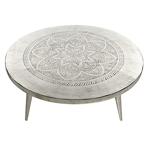 Deco 79 Aluminum Floral Coffee Table With Etched Design, 35" X 35" X 16", Silver #TOP4