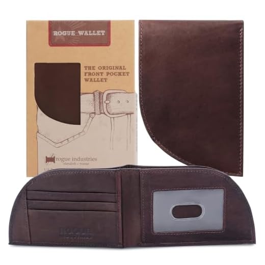 Men's Front Pocket Wallet by Rogue - USA Made Genuine Leather with Full Bill Section, 6 Card Capacity, ID Window