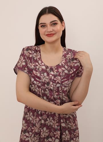 Image of GLAMORAS Bizzy Lizzy Cotton Nighty Gown with Side Pocket for Women | Regular, Digital Printed & Full Length Maxi Night Gown | Night Wear Maxi Gown for Women | Size: M-2XL