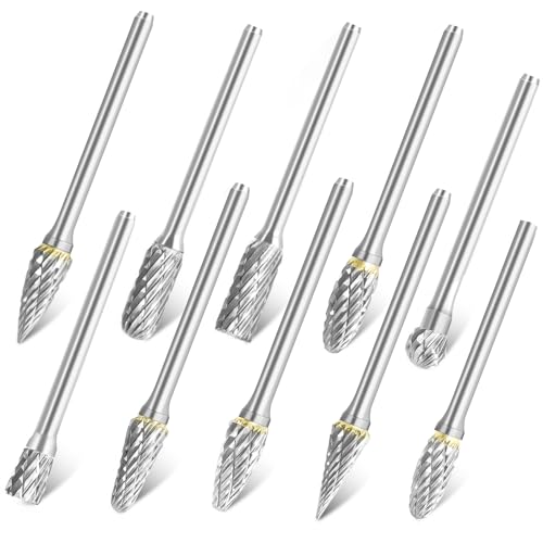 Hartmetall Frässtift Set, Zubehoer mit Dremel, 3mm Fräser Metall, 10PCS Rotationswerkzeug, Zubehör Set für Dremel Drehwerkzeug für Schleifmaschine, Schnitzen, Metallpolieren, Gravieren, Bohren