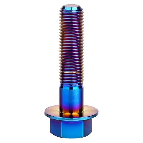 Image of Ti Screws M10 x 20 25 30 35 40 45 50 55 60 65 70 75 80 90 100mm 1.25 Pitch Titanium Flange Hex Bolt Pack of 4 (Burnt Blue, M10x45mm)