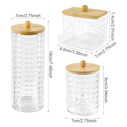 Hwtcjx 3 Stück Wattestäbchen Halter, Wattepad-Halter, Wattepads Aufbewahrung, Wattestäbchen Behälter mit Holzbezug, Wattepadspender, für Wohnzimmer, Schlafzimmer, Badezimmer 2
