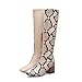 Stivali da cowgirl da donna, alla moda, traspiranti, con tacco alto, in pelle di serpente, colori a contrasto, stile retrò, con cerniera, al polpaccio largo, al ginocchio, per autunno e per l'inverno