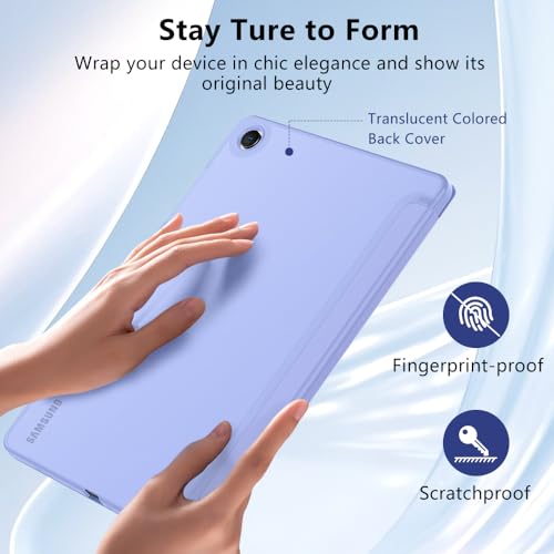 Image of MoKo Trifold Case for Galaxy Tab A9 Plus /A9+ 11 Inch 2023, Lavender Purple | Slim Stand Hard PC Translucent Back Shell Smart Cover, Auto Sleep /Wake, Light, Anti-scratch, 2 Adjustable Angle