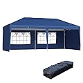 Outsunny 10' x 20' Pop Up Canopy Tent with 4 Sidewalls, Heavy Duty Tents for Parties, Outdoor Instant Gazebo with Carrying Bag for Garden, Patio, Blue