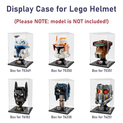 Image of Choowin Acrylic Display Case for Lego Star Wars Helmet for Lego Captain Rex Helmet Thickened Clear Acrylic Display Cases for Collectibles Assemble Dustproof Display Box(Black Base)