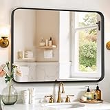 Bathroom Mirror 40x30 Inch Black Metal Frame Rectangle Vanity Mirror with Rounded Corners, Modern Wall Mounted Anti-Rust Mirror for Farmhouse, Restroom, Entryway, Horizontal or Vertical Hanging