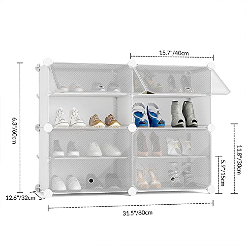 Unzipe Shoe Rack Organizer, 4 Cube 8 Tier Covered Storage Cabinet 16 Pairs Freestanding Diy Shelves Plastic Shoes For Closet Entryway Hallway Bedroom Or Garage, White #TOP5