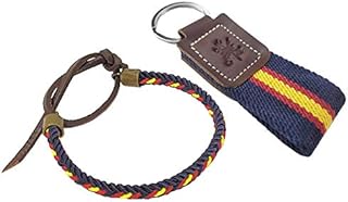 Pack de Llavero Legion Española Lona Bandera de España Azul+ Pulsera Surfera de Cuero e Hilo Trenzada Colores Bandera España