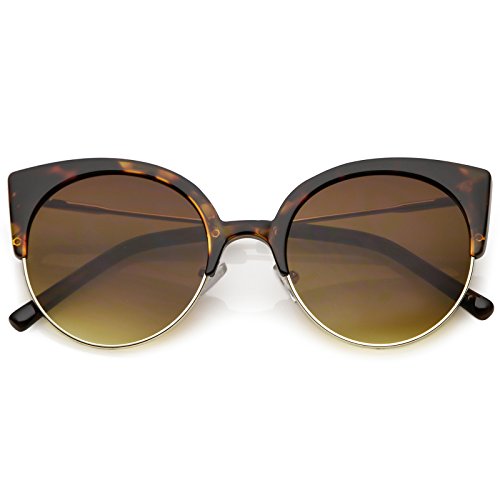 zeroUV - Women's Half Frame Ultra Slim Arms Round Flat Lens Cat Eye Sunglasses 53mm