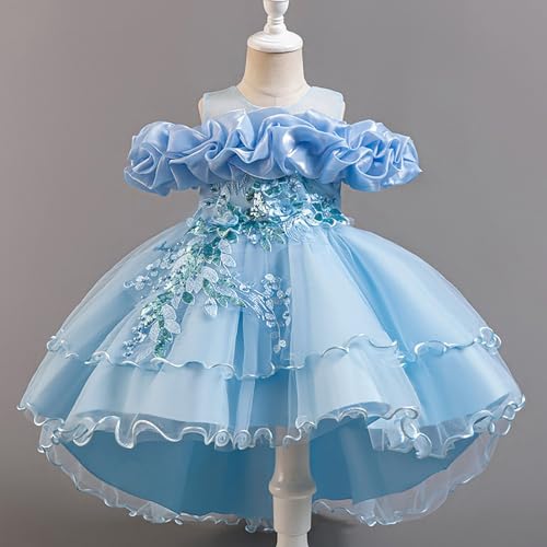 Pageant Dresses for Girls Kids Toddler Off Shoulder Puff Ruffle Sequin Floral Embroidery High Low Flower Girl Dress3