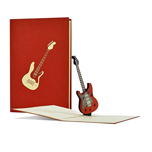 Tarjeta de cumpleaños roquera con guitarra electrónica en 3D, tarjeta desplegable, vale o regalo para músicos. Tarjeta de regalo para guitarra, concierto, festival, musical, H23