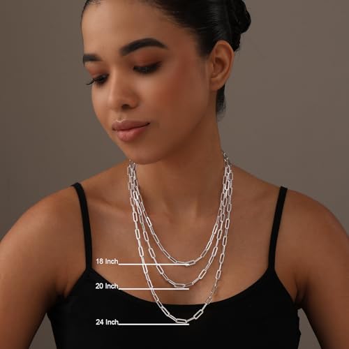 LeCalla 925 Sterling Silver Italian Paperclip Chain Necklace for Teen Women and Men (18, 20, 24, 36 Inches)3