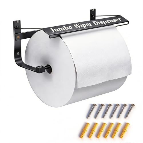 Wall Mounted Industrial Wiper Dispenser for Jumbo Roll - Heavy Duty Shop Towel Holder Compatible with Wypall & Kimtech Wipes for Garage, Workshop Organizer