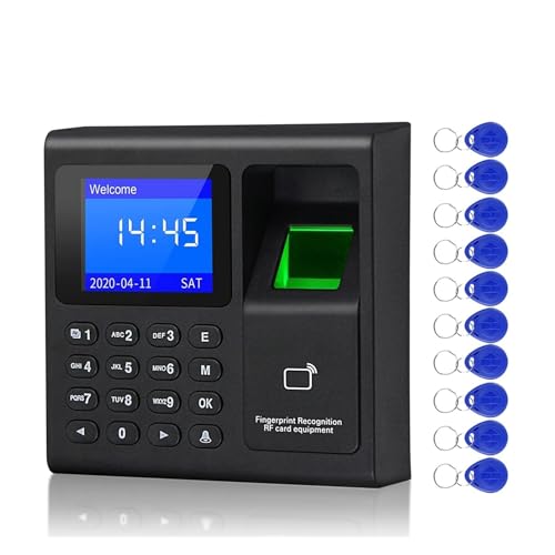 Time Attendance System Machine Device Machine,Biometric Access Control System Keypad USB Fingerprint System Electronic Time Clock Attendance Machine +10pcs Keyfobs