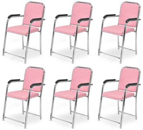 Image of GOYALSON Office Chair Visitor with arm Rest with Steel Frame and Cushioned seat Back Chair Without Wheels Chair (6, Pink, Heavy 1)