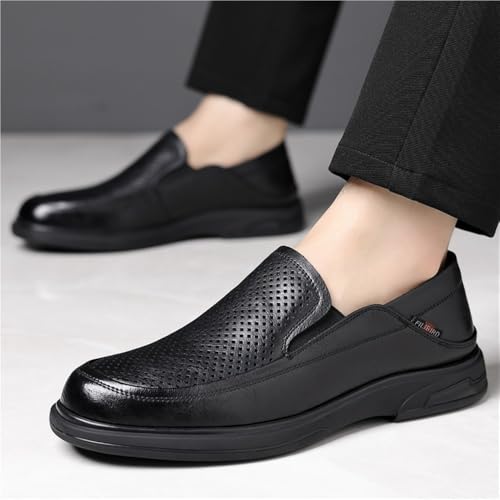 Men's Slip-On Breathable Leather Loafers Summer Soft Sole Comfortable Business Casual Shoes for Dad Hollow-Out Dress Sandals2