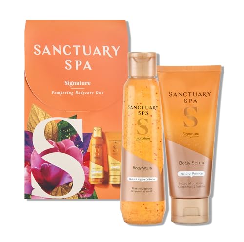 SANCTUARY Spa Pampering Bodycare Duo – Luxury Body Wash & Scrub Gift Set for Women – Spa Skincare Gift, Ideal for Birthday, Christmas or Self Care