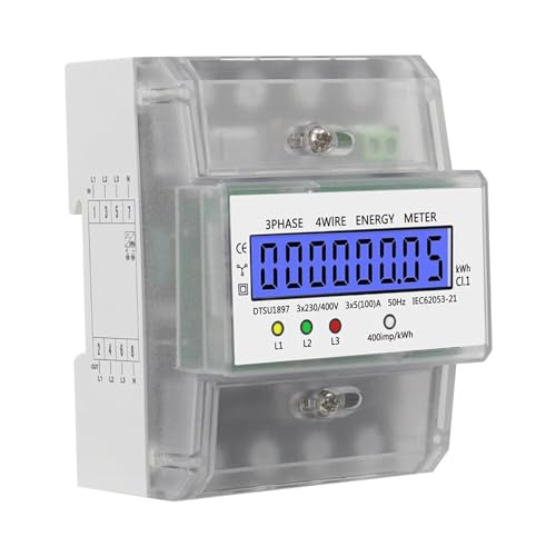JAGTRADE Electricity Meter Digital Three Phase Energy Meter Rail Mountable Electricity Meter for Power Measurement 380V Simple Installation Plastic, 10x7.6x6.5cm