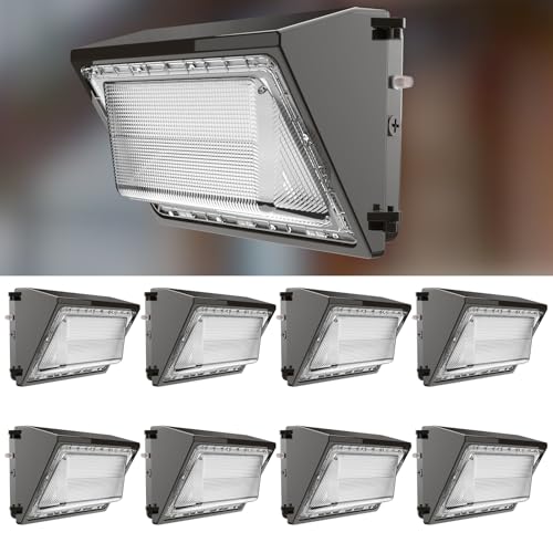 Image of Lightdot 150W LED Wall Pack Light 8 Pack, 22500LM Dusk to Dawn Outdoor Security Lights with Photocell, 5000K Daylight, IP65 Waterproof, 100-277V, ETL, 10-20 ft Mount Height with 40ft Cover, Black