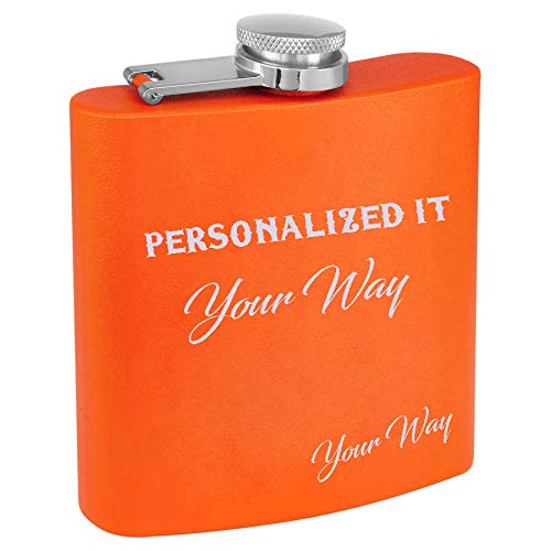 Personalized Stainless Steel Flask - Your Way - Perfect for any groomsman, best man, father of the groom (Orange)