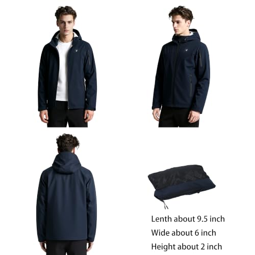 SHDR SHEPHERD DIARIES Men's 20000mm Waterproof Rain Jacket Lightweight Packable 2.5L Windproof Hooded Raincoat YF25093A Navy Blue XS