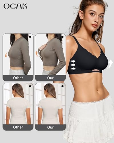 Image of OEAK Womens Wireless Jelly Bras Scalloped Push Up No Underwire Bralette Supportive Tshirt Bra Seamless Comfortable Bras