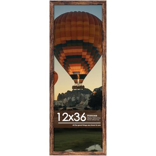 Fisnish 12x36 Picture Frame Classic Brown 12 x 36 Panoramic Poster Frame for Horizontal or Vertical Wall Mounting 1 Pack
