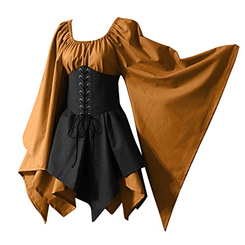 Costume médiéval pour femmes aux finitions corset rétro et manches trompette