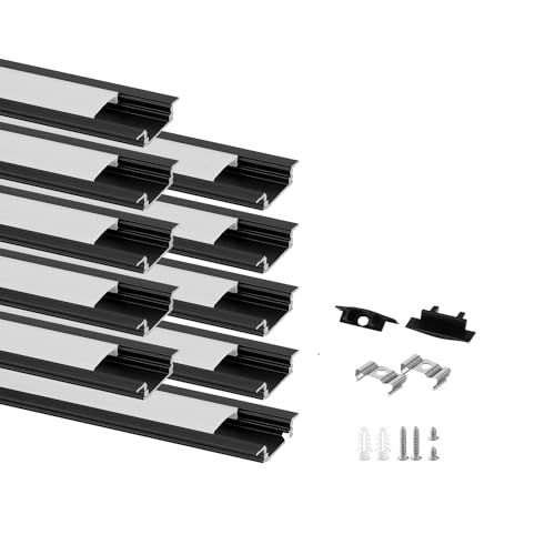 Besseto LED Aluminum Channel 10-Pack 6.6ft (2m) for 12mm LED Strip